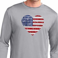 Distressed USA Heart Mens Dry Wicking Long Sleeve Shirt