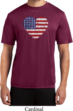 Distressed USA Heart Mens Moisture Wicking Shirt