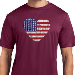Distressed USA Heart Mens Moisture Wicking Shirt