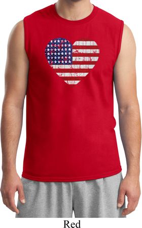 Distressed USA Heart Mens Muscle Shirt