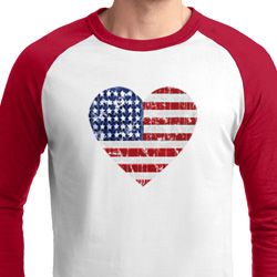 Distressed USA Heart Mens Raglan Shirt