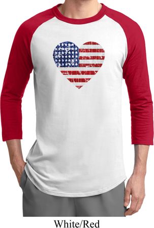 Distressed USA Heart Mens Raglan Shirt