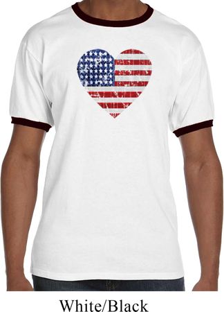Distressed USA Heart Mens Ringer Shirt