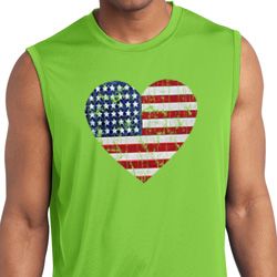Distressed USA Heart Mens Sleeveless Moisture Wicking Shirt