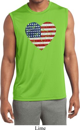 Distressed USA Heart Mens Sleeveless Moisture Wicking Shirt