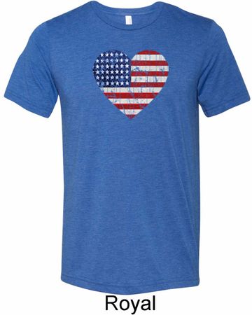 Distressed USA Heart Mens Tri Blend Crewneck Shirt