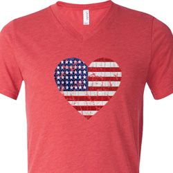 Distressed USA Heart Mens Tri Blend V-neck Shirt