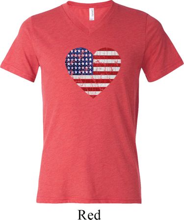 Distressed USA Heart Mens Tri Blend V-neck Shirt