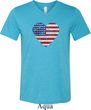 Distressed USA Heart Mens Tri Blend V-neck Shirt
