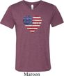 Distressed USA Heart Mens Tri Blend V-neck Shirt