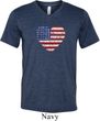 Distressed USA Heart Mens Tri Blend V-neck Shirt