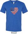 Distressed USA Heart Mens Tri Blend V-neck Shirt