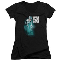 Doctor Mirage Juniors V Neck Shirt Crossing Over Black T-Shirt