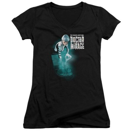 Doctor Mirage Juniors V Neck Shirt Crossing Over Black T-Shirt