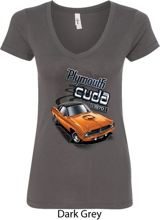 Dodge 1970 Plymouth Hemi Cuda Ladies V-Neck Shirt