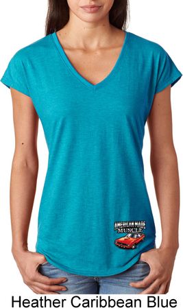 Dodge American Made Muscle Bottom Print Ladies Tri Blend V-Neck Shirt