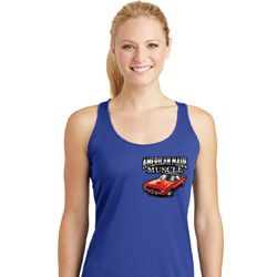 Dodge American Made Muscle Pocket Print Ladies Dry Wicking Racerback Dodge American Made Muscle Pocket Print Ladies Dry Wicking Racerback