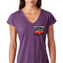 Dodge American Made Muscle Pocket Print Ladies Tri Blend V-Neck Shirt Dodge American Made Muscle Pocket Print Ladies Tri Blend V-Neck Shirt