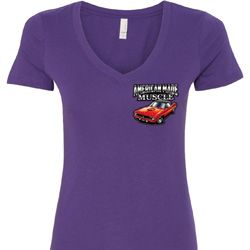 Dodge American Made Muscle Pocket Print Ladies V-Neck Shirt Dodge American Made Muscle Pocket Print Ladies V-Neck Shirt