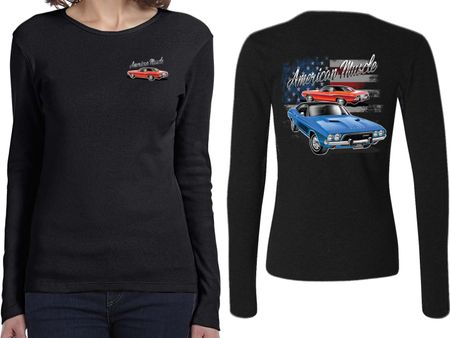 Dodge American Muscle Blue and Red (Front & Back) Ladies Long Sleeve