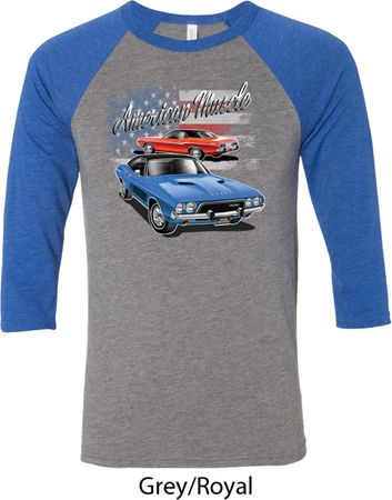 Dodge American Muscle Blue and Red Mens Raglan Shirt