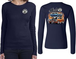 Dodge Blue and Orange Super Bee (Front & Back) Ladies Long Sleeve Dodge Blue and Orange Super Bee (Front & Back) Ladies Long Sleeve