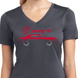 Dodge Challenger SRT Silhouette Ladies Dry Wicking V-neck