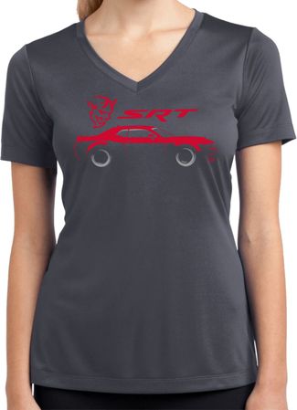 Dodge Challenger SRT Silhouette Ladies Dry Wicking V-neck