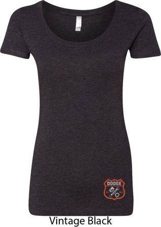 Dodge Garage Bottom Print Ladies Scoop Neck Shirt