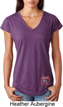 Dodge Garage Bottom Print Ladies Tri Blend V-Neck Shirt
