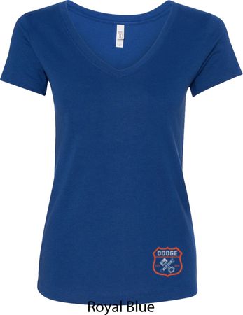 Dodge Garage Bottom Print Ladies V-Neck Shirt