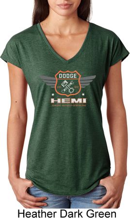 Dodge Garage Hemi Ladies Tri Blend V-Neck Shirt