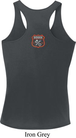 Dodge Garage Neck Print Ladies Dry Wicking Racerback Tank Top