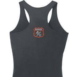 Dodge Garage Neck Print Ladies Dry Wicking Racerback Tank Top