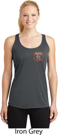 Dodge Garage Pocket Print Ladies Dry Wicking Racerback Tank Top