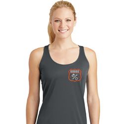 Dodge Garage Pocket Print Ladies Dry Wicking Racerback Tank Top