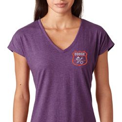 Dodge Garage Pocket Print Ladies Tri Blend V-Neck Shirt