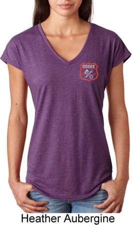 Dodge Garage Pocket Print Ladies Tri Blend V-Neck Shirt