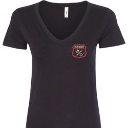 Dodge Garage Pocket Print Ladies V-Neck Shirt