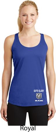 Dodge Guts and Glory Ram Bottom Print Ladies Dry Wicking Racerback