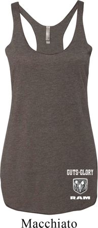 Dodge Guts and Glory Ram Bottom Print Ladies Tri Blend Racerback Tank
