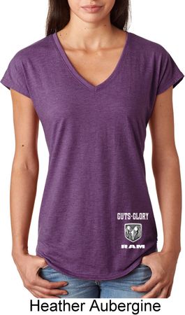 Dodge Guts and Glory Ram Bottom Print Ladies Tri Blend V-Neck Shirt