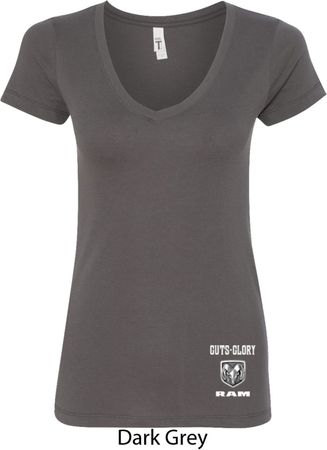 Dodge Guts and Glory Ram Logo Bottom Print Ladies V-Neck Shirt