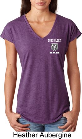 Dodge Guts and Glory Ram Pocket Print Ladies Tri Blend V-Neck Shirt