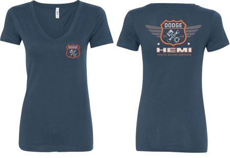 Dodge Tee Garage Hemi (Front & Back) Ladies V-neck