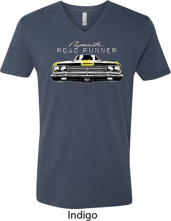 Dodge Yellow Plymouth Roadrunner Mens V-Neck Shirt
