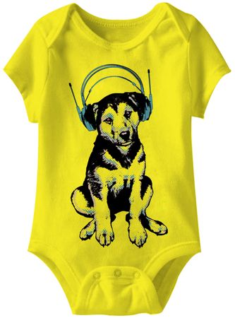 Dog Headphones Funny Baby Romper Yellow Infant Babies Creeper