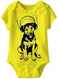 Dog Headphones Funny Baby Romper Yellow Infant Babies Creeper Dog Headphones Funny Baby Romper Yellow Infant Babies Creeper