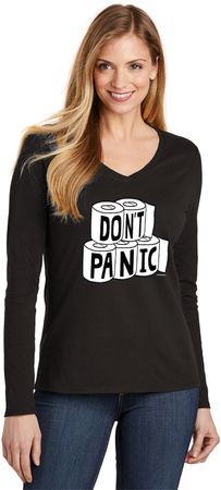 Don't Panic Toilet Paper Ladies Long Sleeve V-Neck T-Shirt