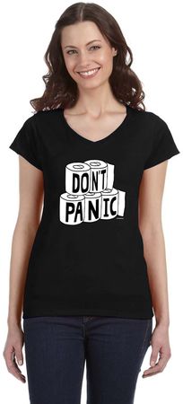 Don't Panic Toilet Paper Ladies Social Distancing Fit V-Neck T-Shirt